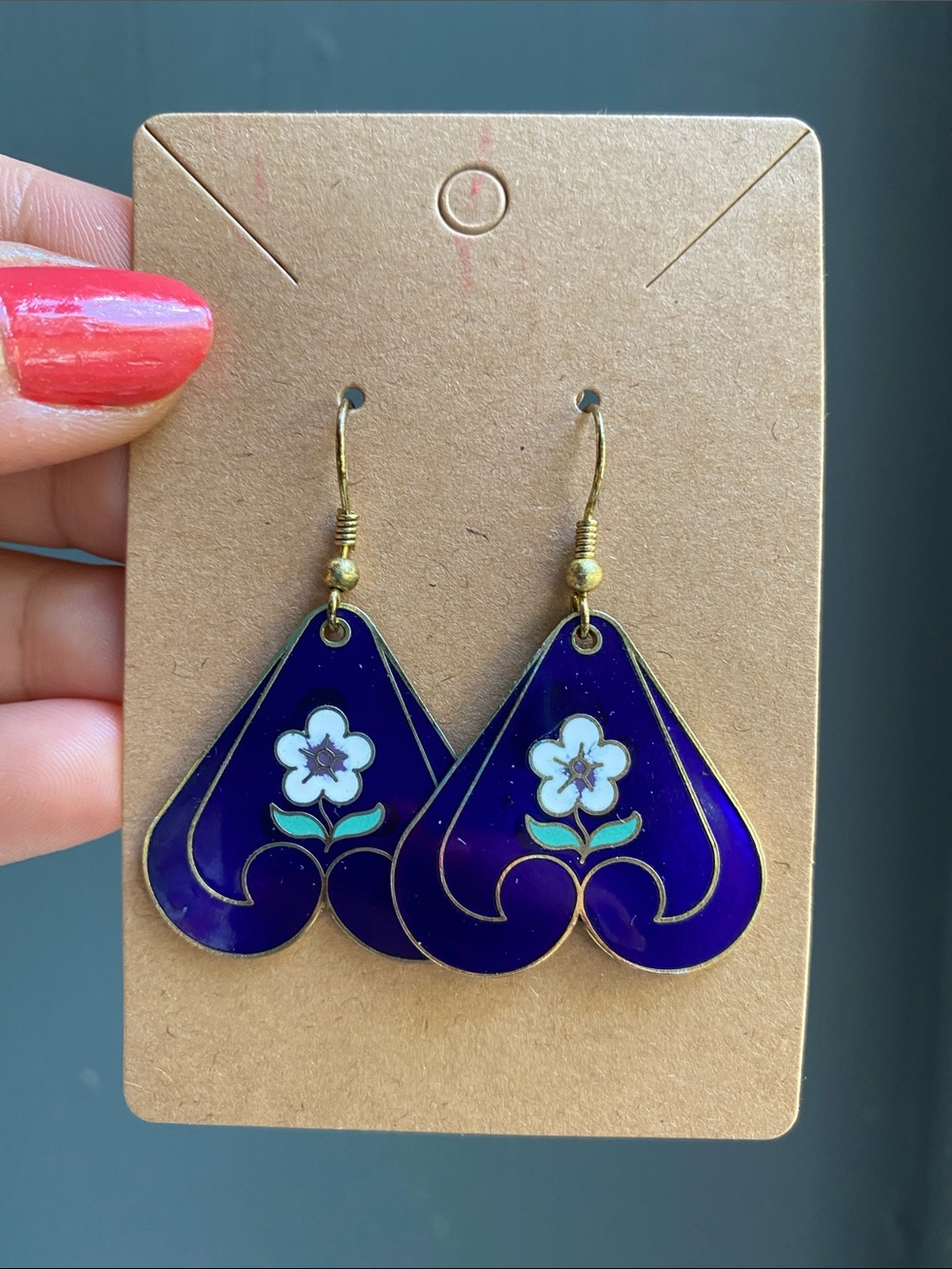 Vintage Purple Floral Enamel Drop Earrings - Brand
